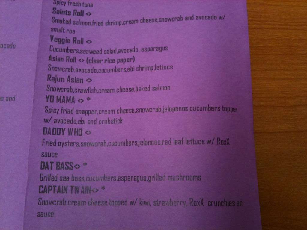 Carta de Sushi Roxx