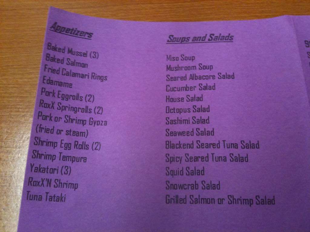 Carta de Sushi Roxx