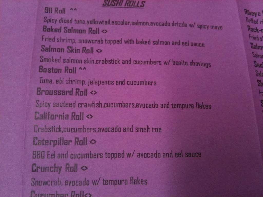 Carta de Sushi Roxx
