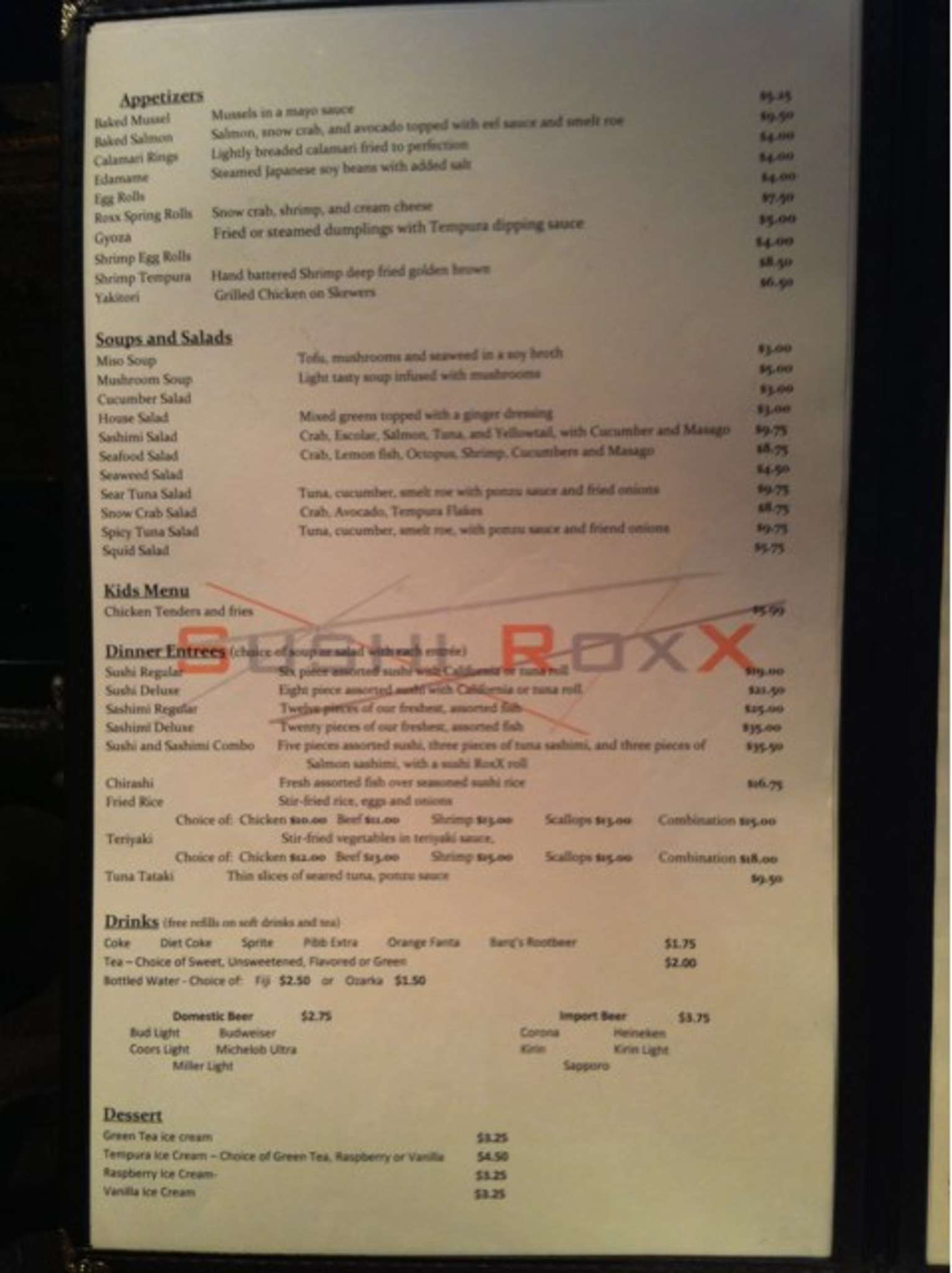 Carta de Sushi Roxx