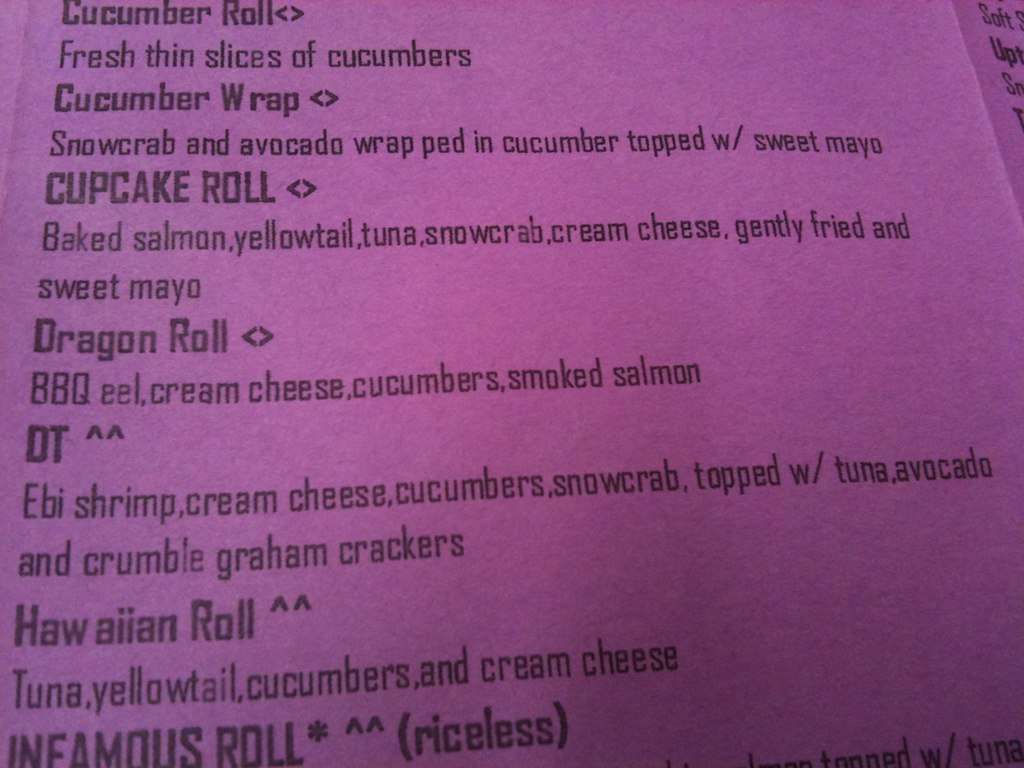 Carta de Sushi Roxx