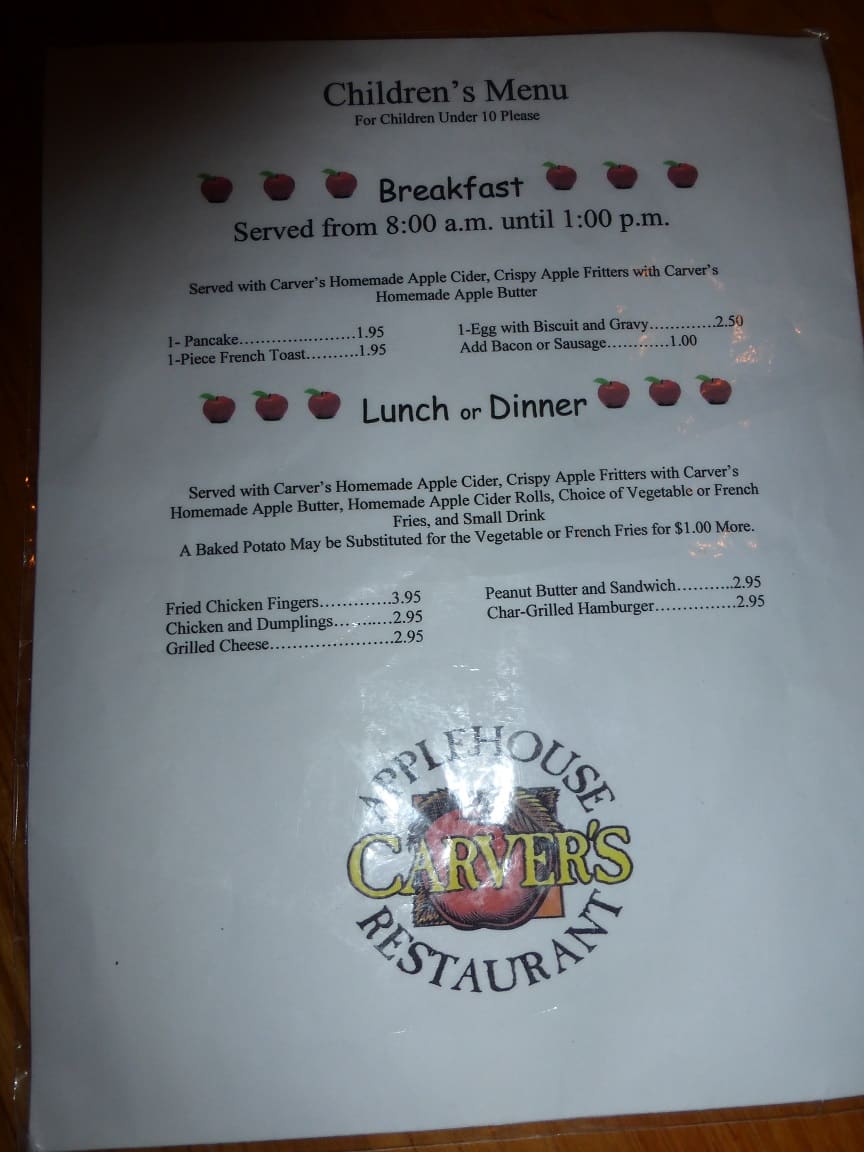 Menu at Carver's Orchard & Applehouse Restaurant, Cosby