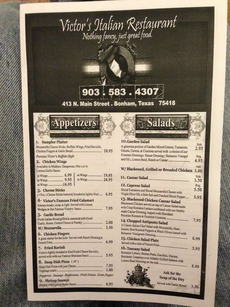 Victor's Italian Restaurant Menu Urbanspoon/Zomato