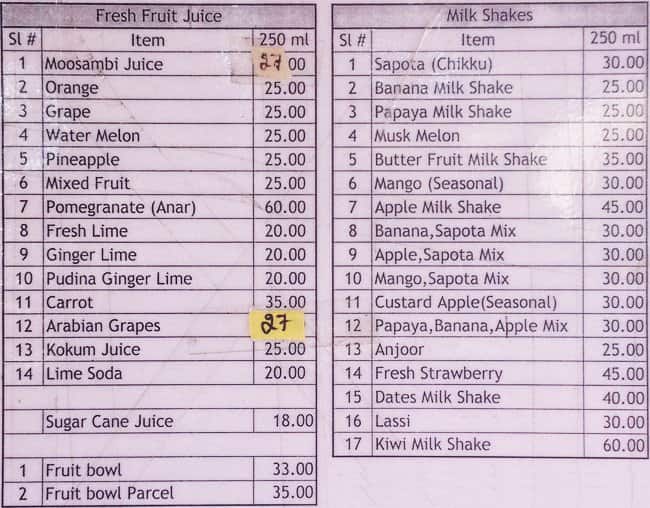 Juice Junction Menu, Menu for Juice Junction, Wilson Garden, Bangalore