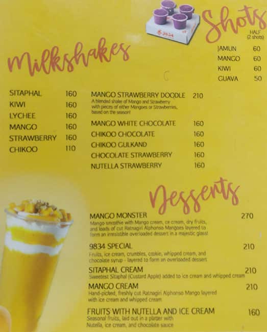 Menu at 9834 The Fruit Express Ahmedabad (Bopal), Ahmedabad, Ground Floor
