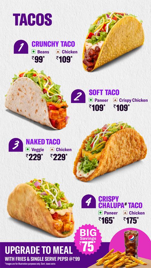 Menu of Taco Bell, Whitefield, Bangalore