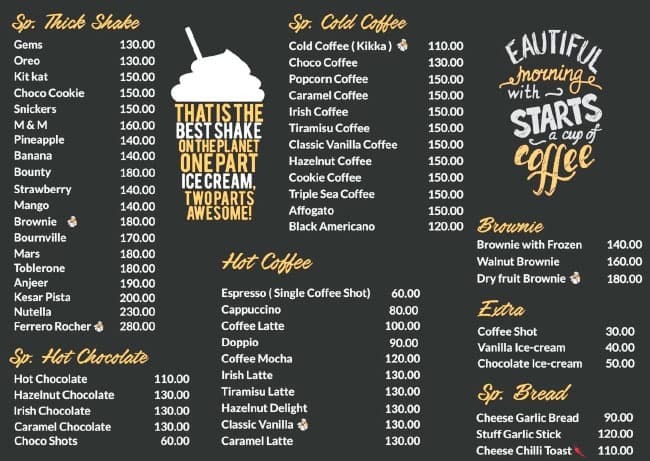 Menu of Creamoholic Café, Chandkheda, Ahmedabad