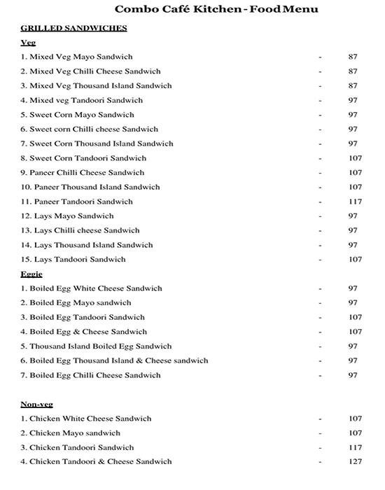 Menu of Combo Cafe Kitchen, Tambaram, Chennai