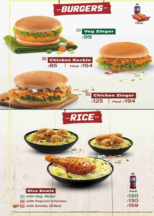 KFC a Bhopal Foto del Menu con Prezzi Zomato