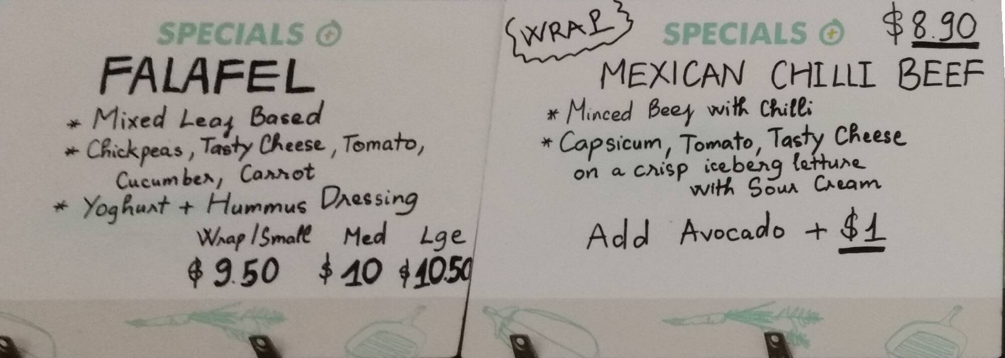 Menu at Saladworks fast food, Sydney, 17 Hunter St