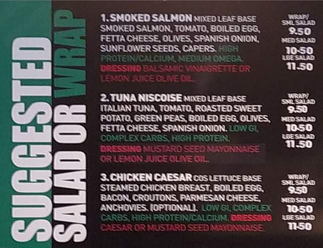 Menu at Saladworks restaurant, Sydney, 5759 York St