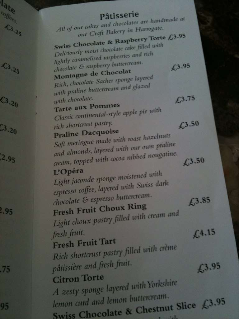 Menu at Cote Harrogate restaurant, Harrogate