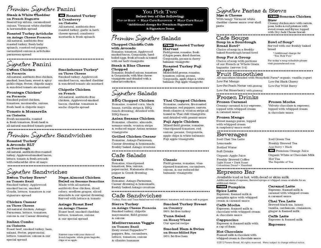 Panera Bread Menu Printable Printable World Holiday