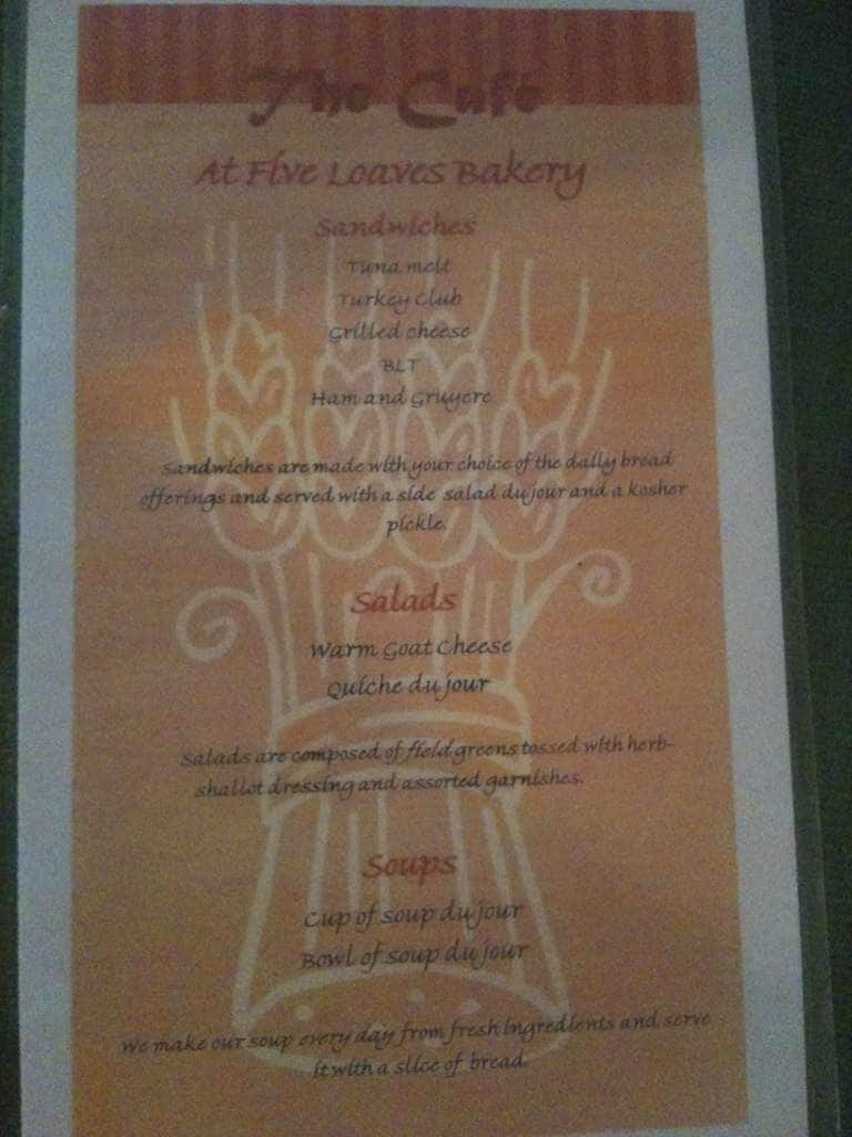 Menu at Five Loaves Bakery, Spencer