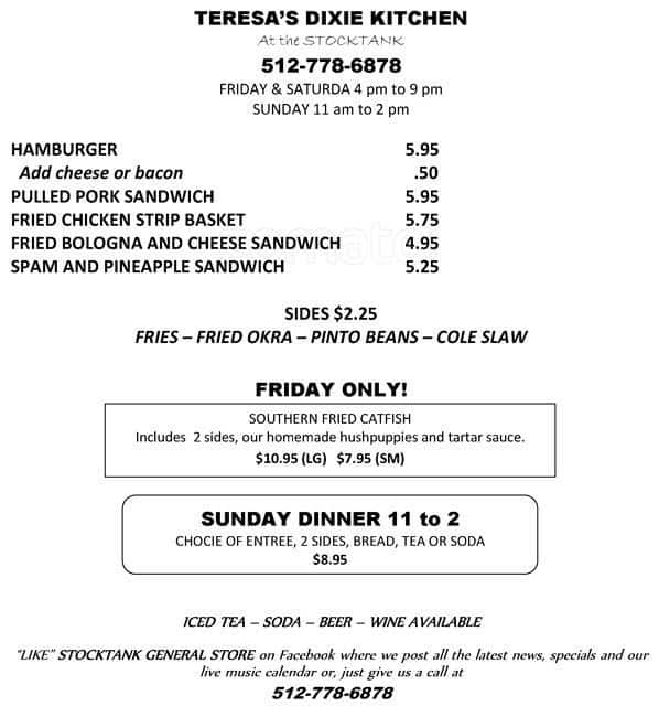 Stocktank General Store Menu, Menu for Stocktank General Store, Liberty