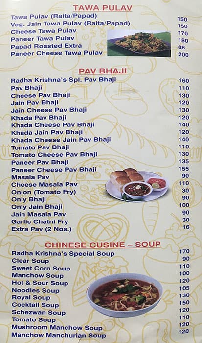 Radha Krishna Fast Food Center menu