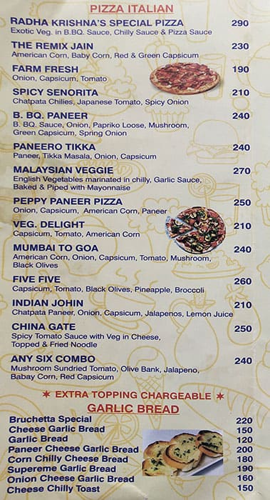 Radha Krishna Fast Food Center menu