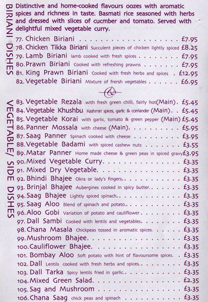 Prithi Cuisine menu
