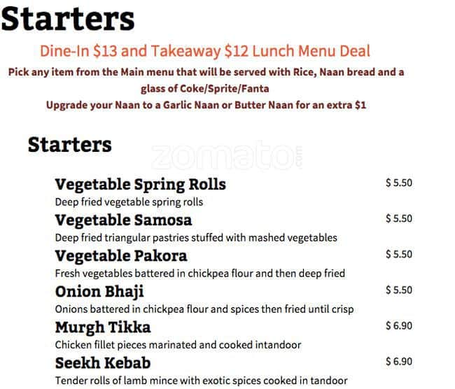 Curry Village Menu, Menu for Curry Village, Porirua Central, Wellington