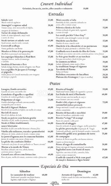 Lorenzo Bistrô cardápio