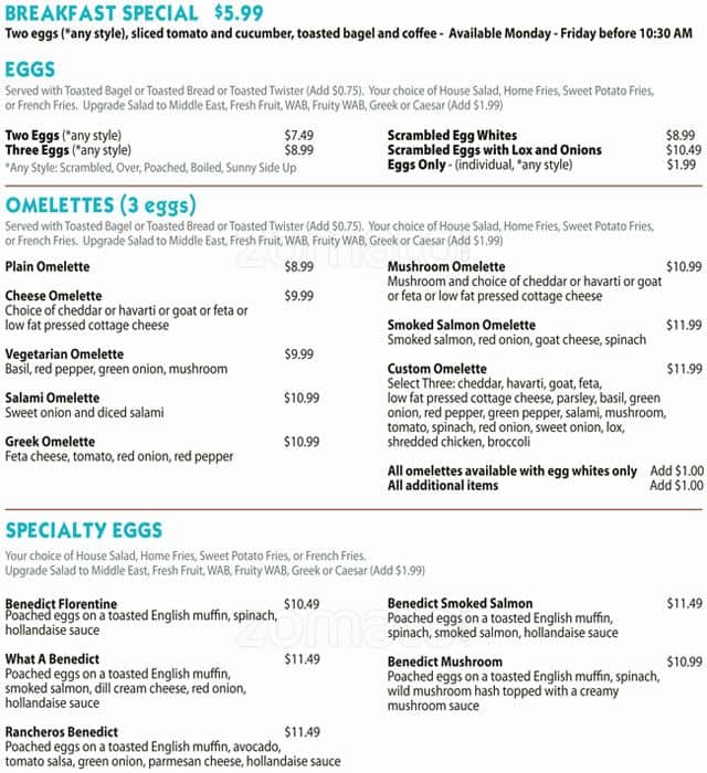 What A Bagel Menu, Menu for What A Bagel, Forest Hill, Toronto