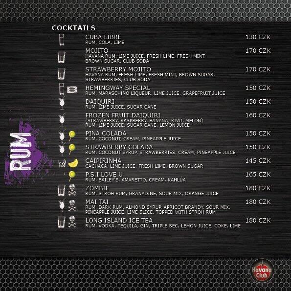 Menu at M1 Lounge pub & bar, Prague