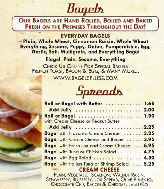 Bagels Plus Menu, Menu for Bagels Plus, Bensonhurst, New York City