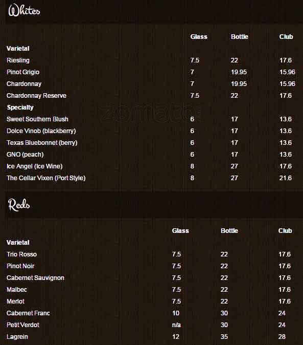 The Cellar Door Menu, Menu for The Cellar Door, Katy, Houston