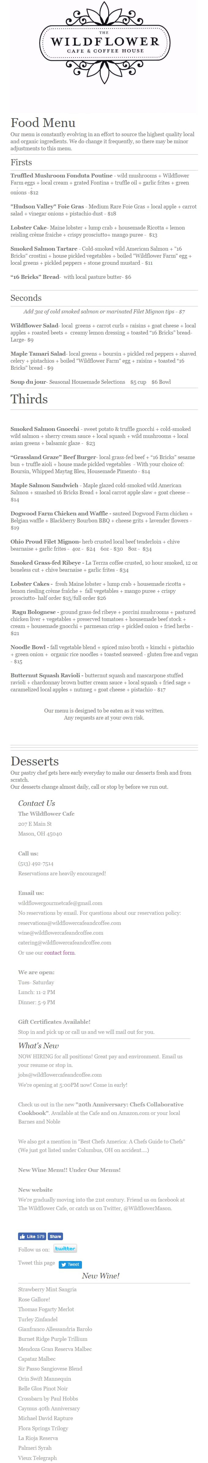 Wildflower Cafe Menu, Menu for Wildflower Cafe, Mason, Cincinnati ...