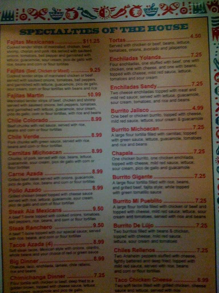 Menu At Mi Pueblito Mexican Restaurant, Hot Springs