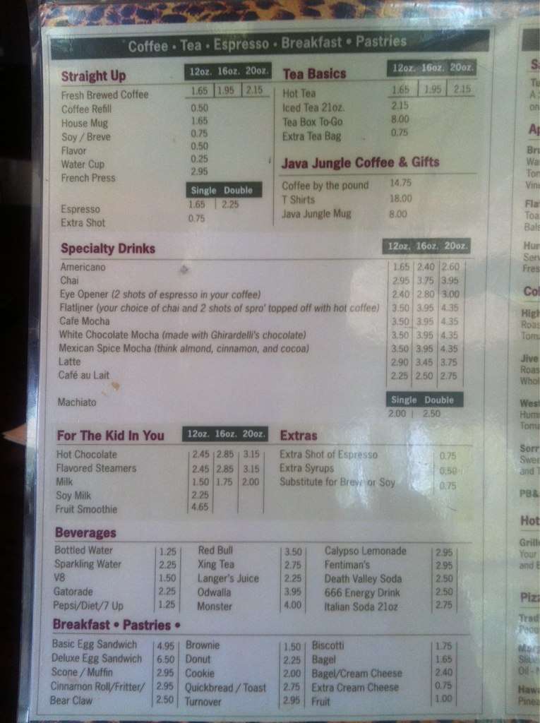 Sierra Tap House menu