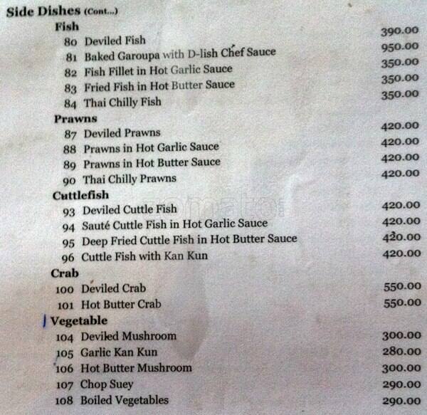 Dilish Cafe menu