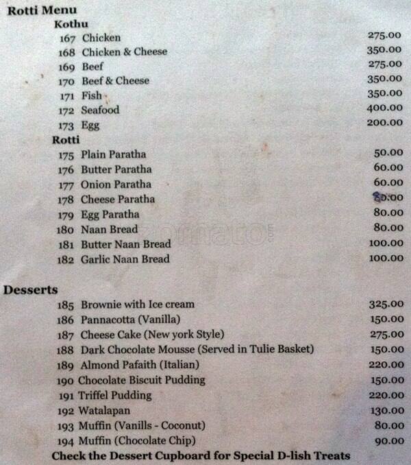 Dilish Cafe menu