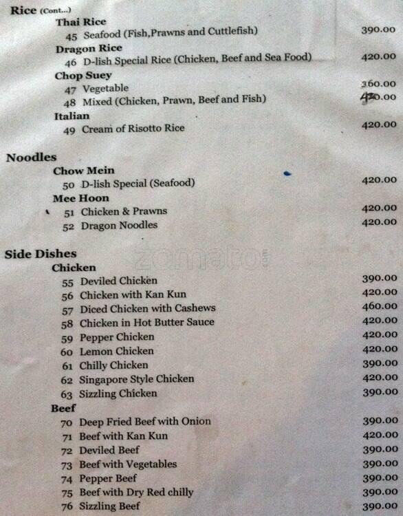 Dilish Cafe menu