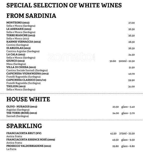 Menu at Oliveto restaurant, London