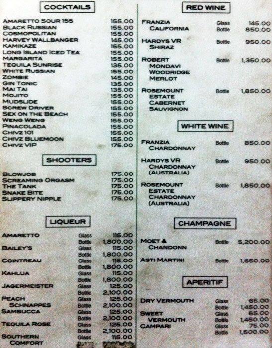 Chivz Bar Menu, Menu for Chivz Bar, Greenhills, San Juan City Zomato