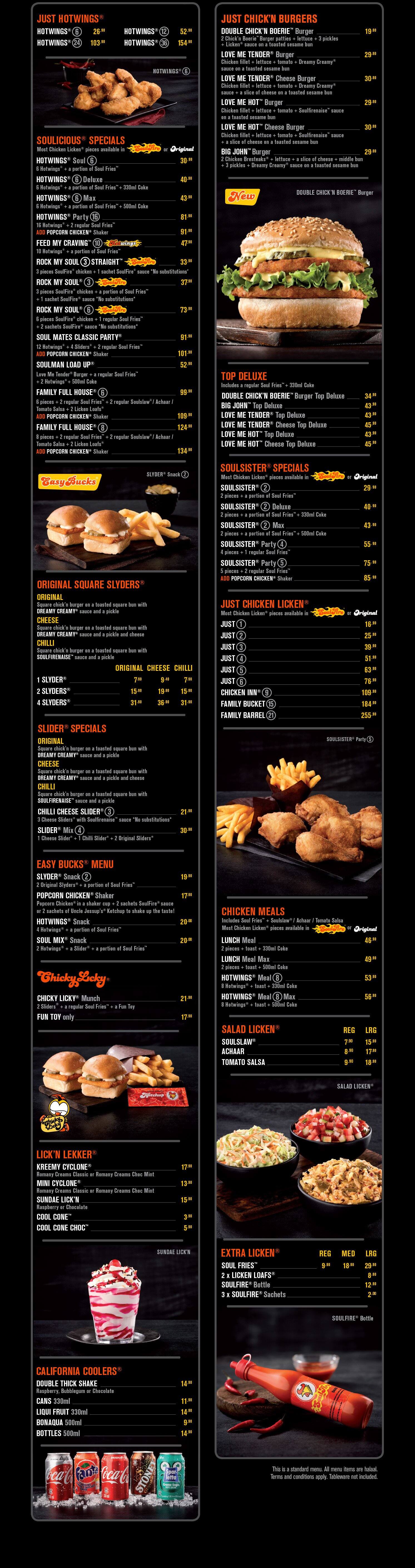 Chicken Licken Menu Prices List