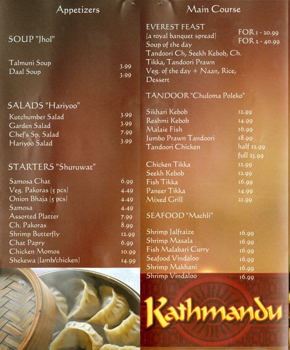 Kathmandu Restaurant Menu, Menu for Kathmandu Restaurant, Yorkville ...