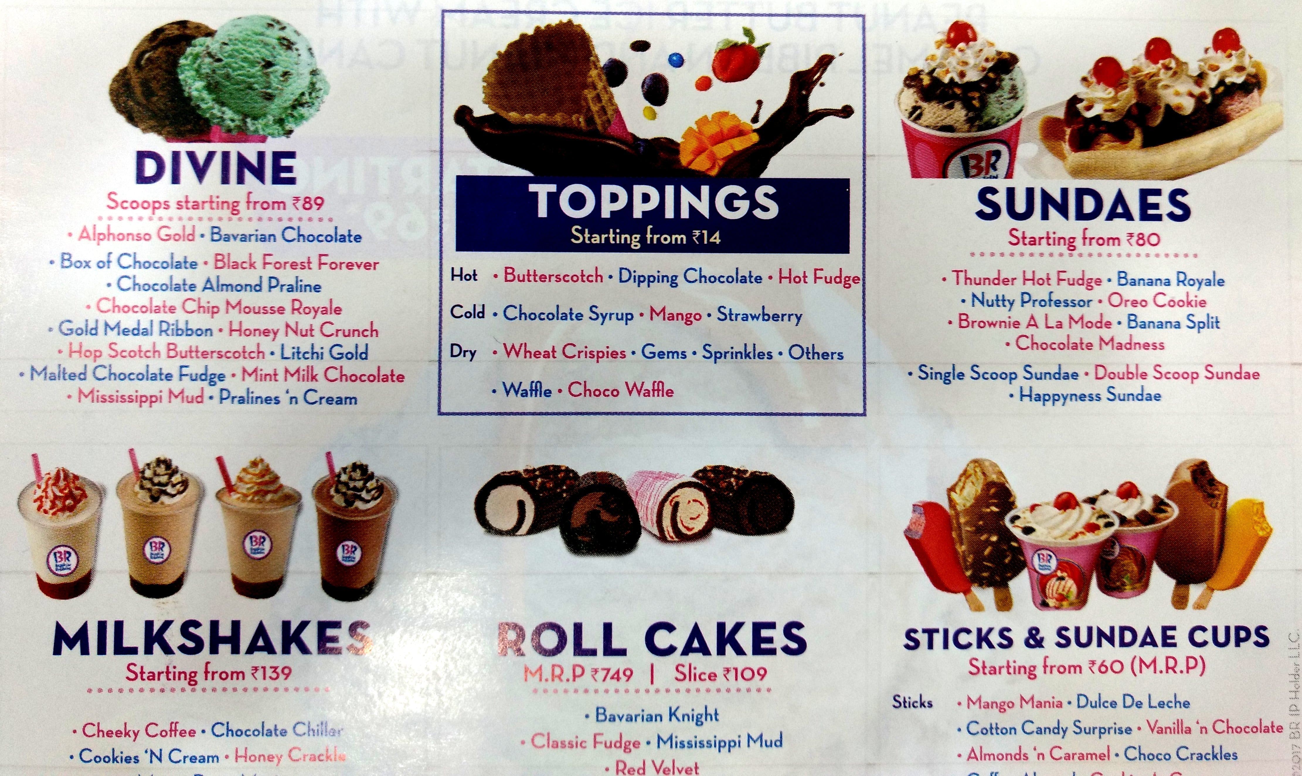 Menu at BaskinRobbins, Ahmedabad, Ground Floor Campus Corner 1 18 100