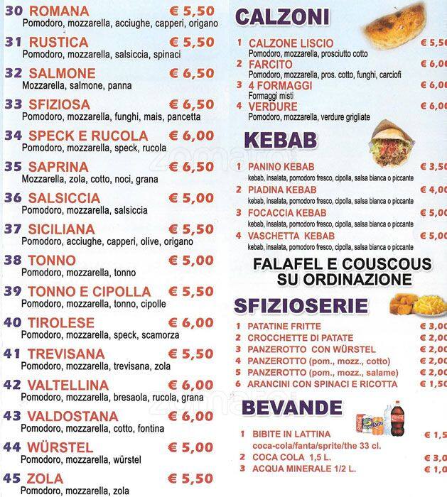 Menu di Pizzeria Terranova 