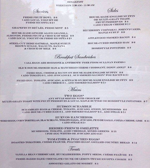 Hudson Clearwater Menu, Menu untuk Hudson Clearwater, Greenwich Village