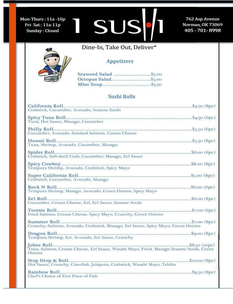 I Sushi Menu Menu For I Sushi Campus Corner Oklahoma City