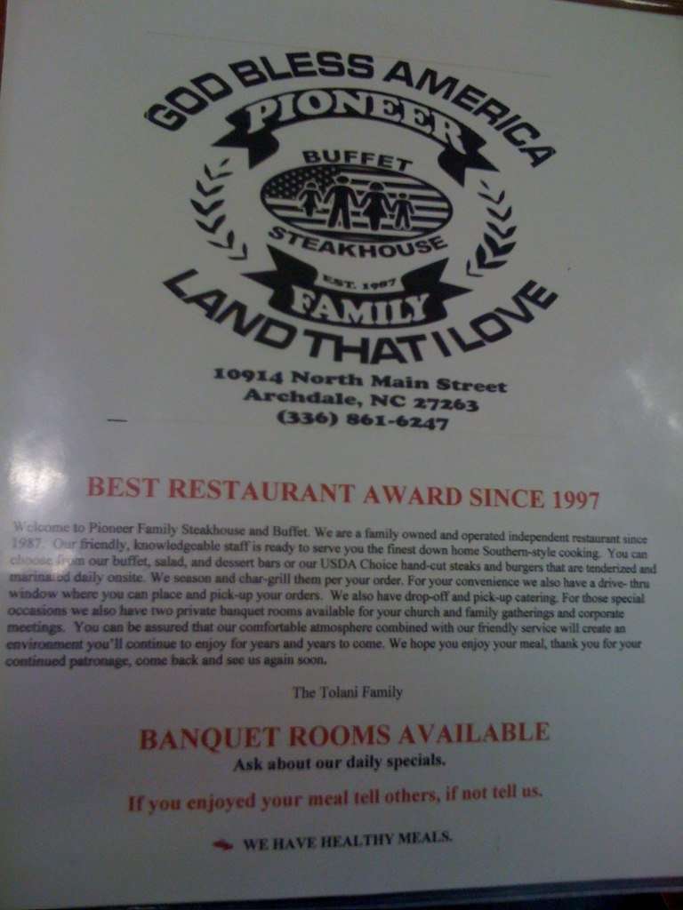 Pioneer Family Restaurant Menu Urbanspoon/Zomato