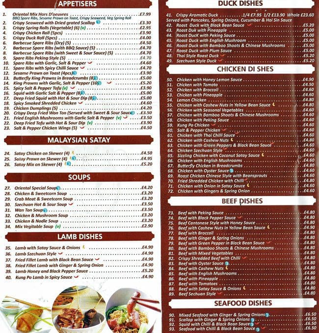 New Oriental Cuisine Menu, Menu for New Oriental Cuisine, Leyton