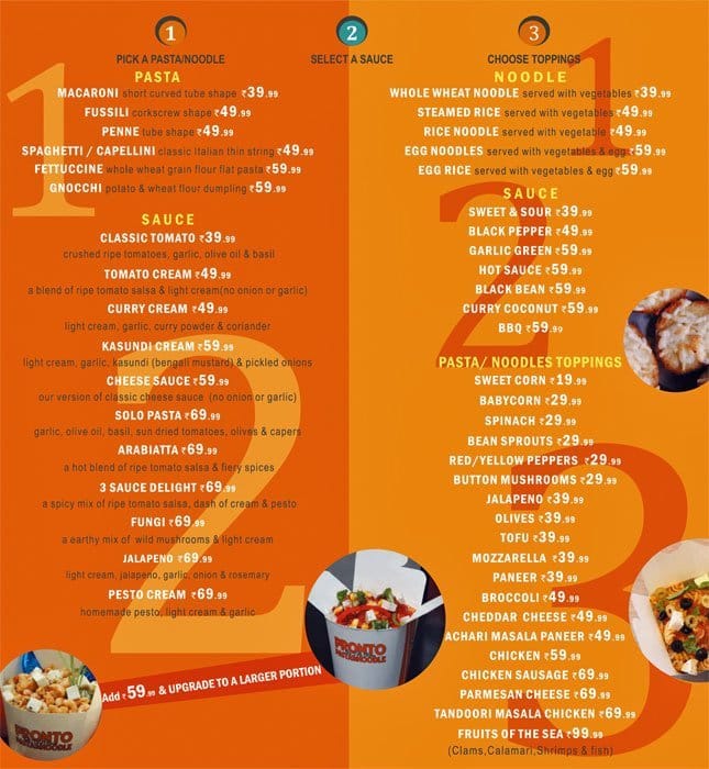 Pronto Pasta And Noodles Menu, Menu for Pronto Pasta And Noodles