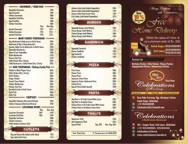 Celebrations Menu Menu For Celebrations Civil Lines Allahabad