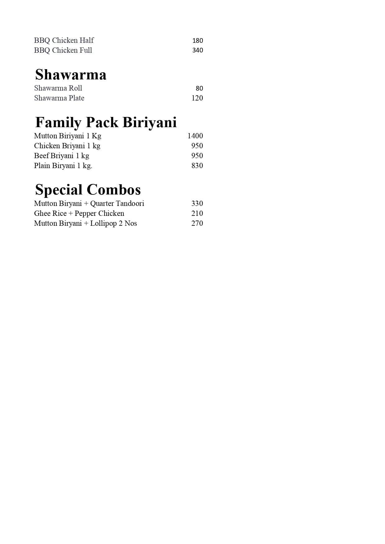 Menu at Hmr Biriyani Hut, Coimbatore