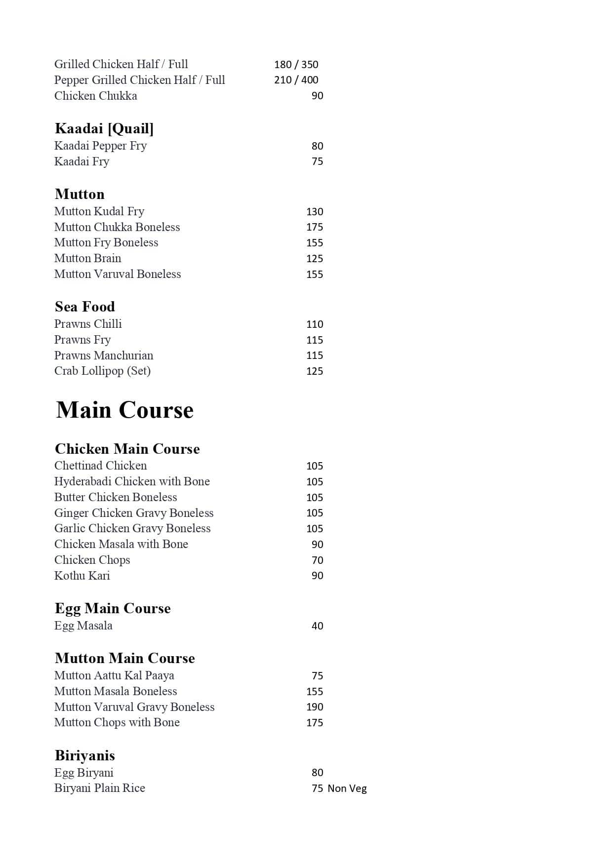 Menu at Hmr Biriyani Hut, Coimbatore