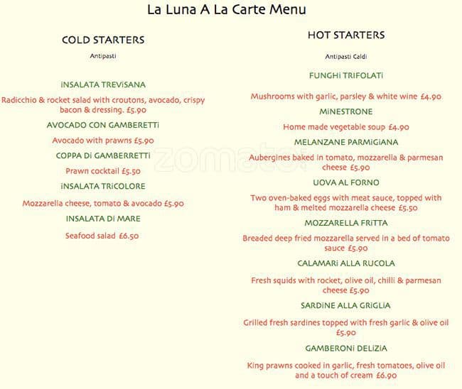 La Luna Menu, Menu for La Luna, Walworth, London - Zomato UK