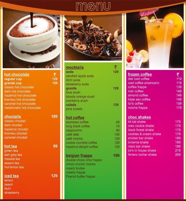 The Chocolate Room Menu, Menu for The Chocolate Room, Ambavadi